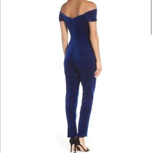 adelyn rae off the shoulder velvet jumpsuit